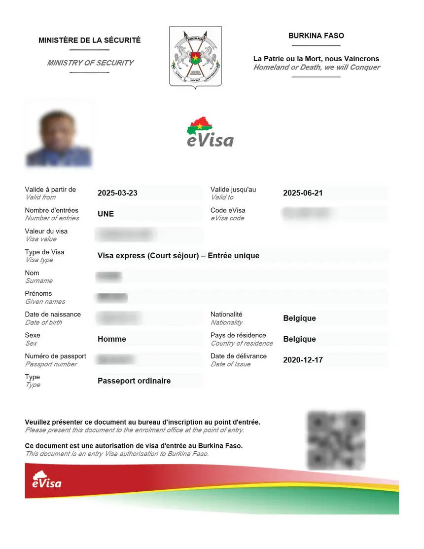 burkinafaso eVisa sample document